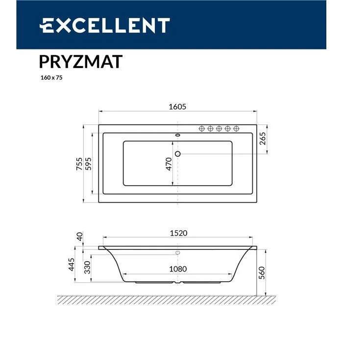 Акриловая ванна Excellent Pryzmat WAEX.PRY16.RELAX.BR бронза, белый