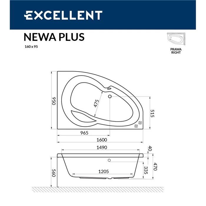 Акриловая ванна Excellent Newa WAEX.NEP16.NANO.CR хром, белый