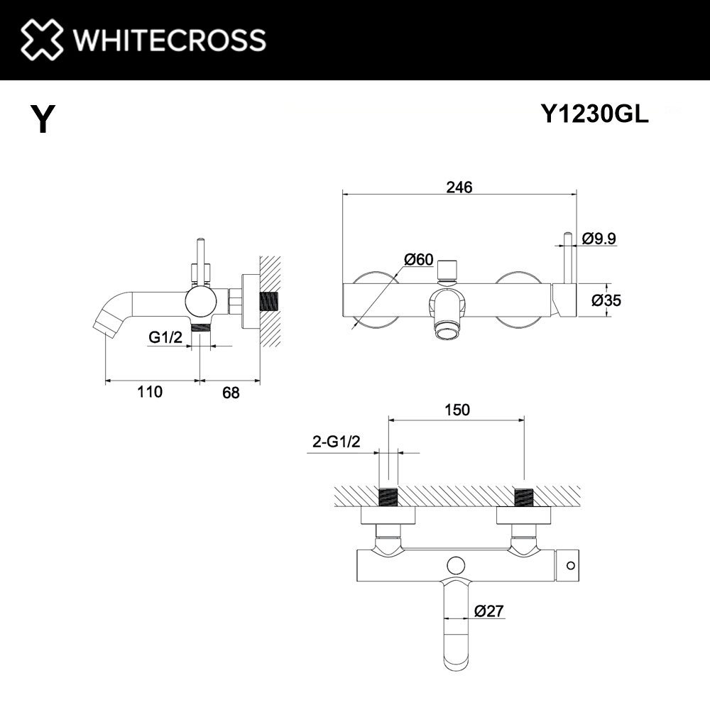 Смеситель для ванны Whitecross Y Y1230GL золото