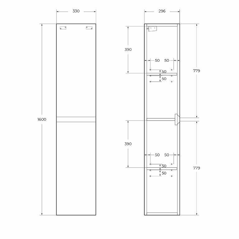 Шкаф-пенал BelBagno KRAFT-1600-2A-SC-BO-R 33 см правый, Bianco Opaco