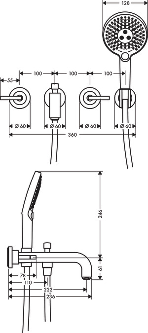 Смеситель для ванны Axor Citterio 39448020, хром