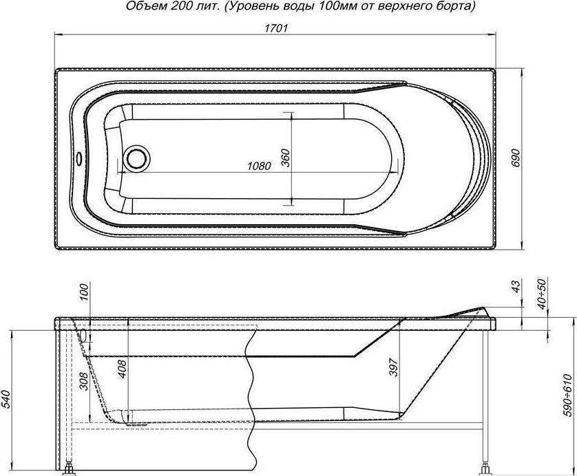 Акриловая ванна Aquanet West 170х70 00204055