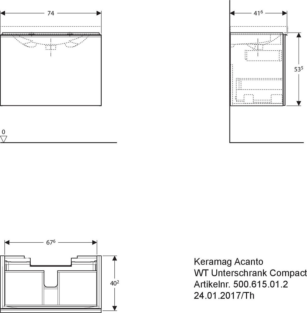 Тумба под раковину 75 см Geberit Acanto 500.615.JL.2, песочно-серый