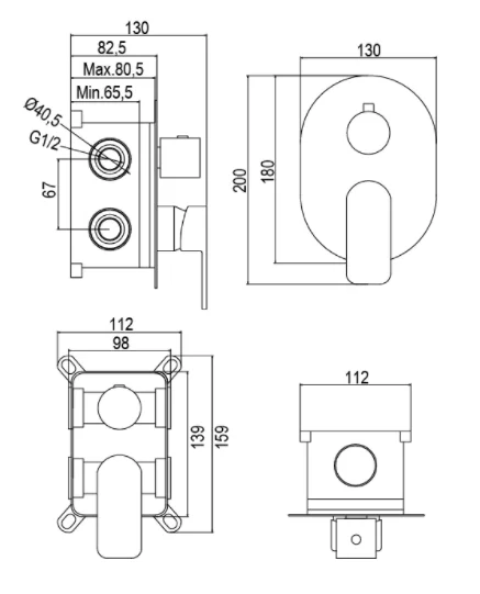 Смеситель для душа AQG Tube 01TUB352NG черный