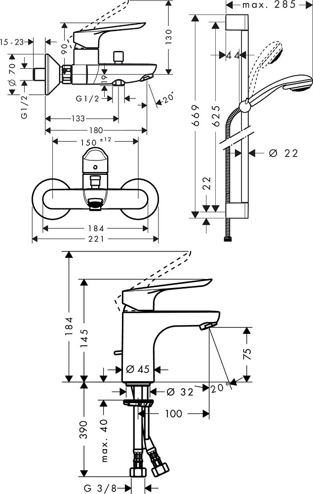 Комплект для ванной Hansgrohe Logis E 15364000