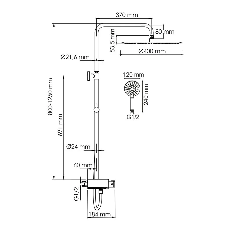 Душевая система WasserKRAFT серия A A113.117.058.CH Thermo хром