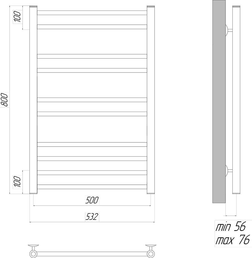 Полотенцесушитель водяной 50x80 см Lemark Ursus LM72810BL П10, чёрный