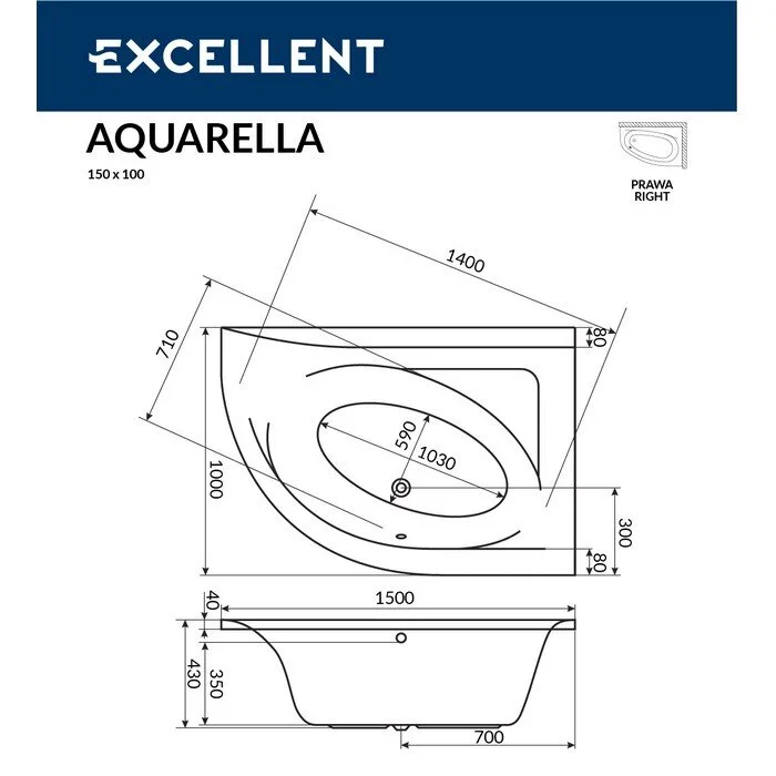 Акриловая ванна Excellent Aquarella WAEX.ARP15.LINE.GL золото, белый