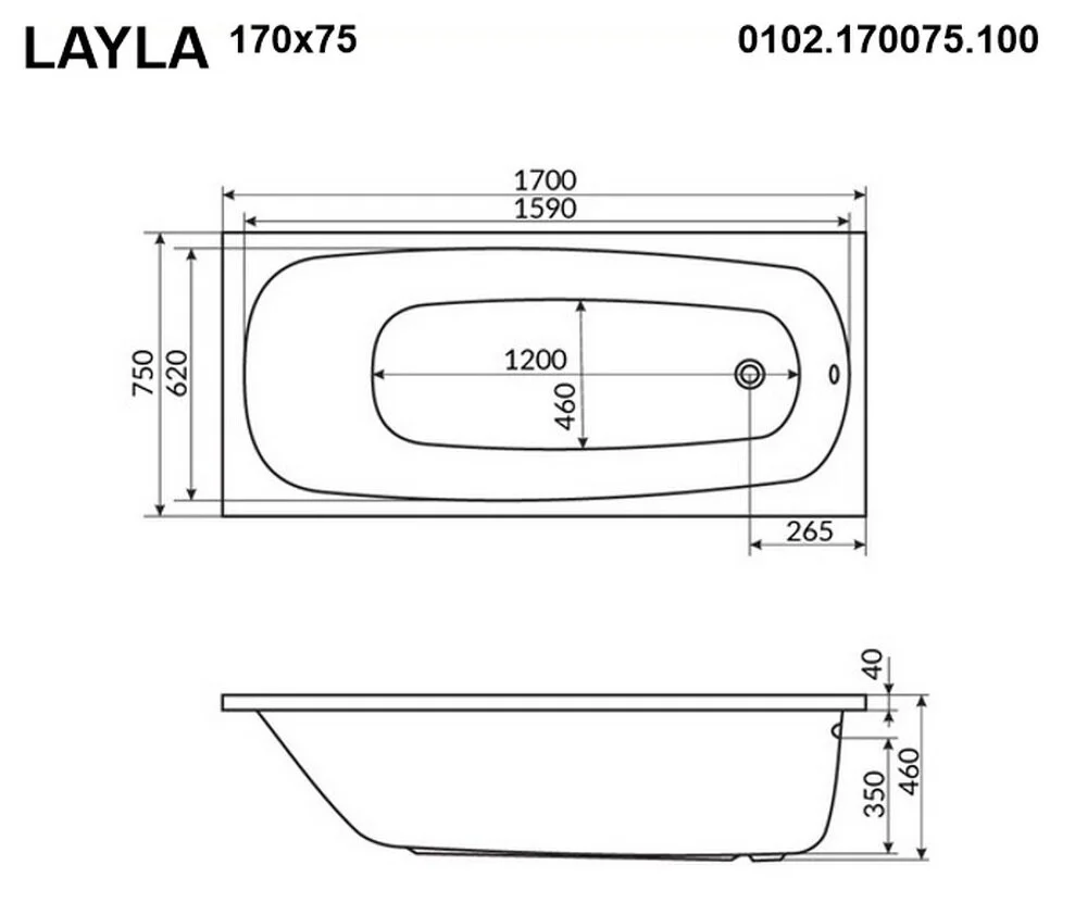 Акриловая ванна Whitecross Layla 0102.170075.100.SMARTNANO.GL золото, белый