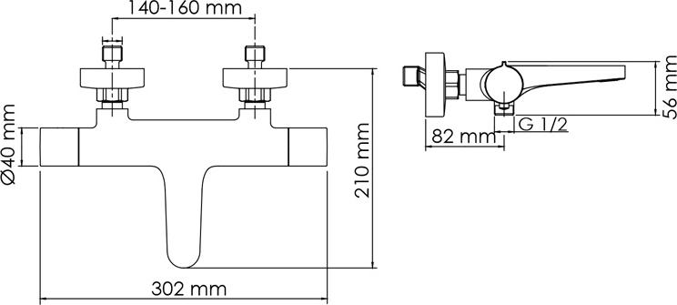 Смеситель для ванны с душем WasserKRAFT Elbe 7411 Thermo, черный матовый