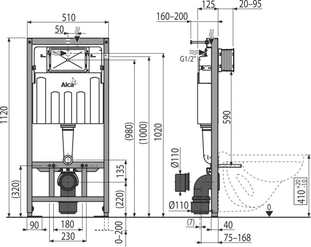 Инсталляция Alcaplast с унитазом AM.PM Awe C111738WH, сиденье микролифт клавиша хром, комплект