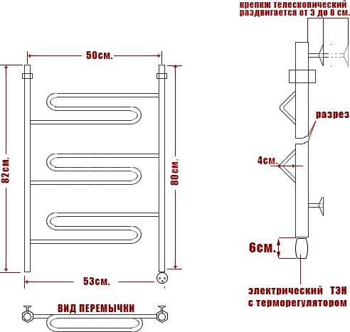 Полотенцесушитель электрический Ника Curve ЛZ 80/50-3