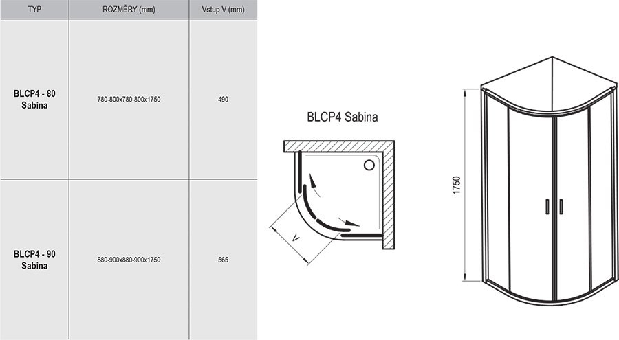 Душевой уголок Ravak Blix BLCP4-80 Sabina белый+ транспарент 3B240140Z1