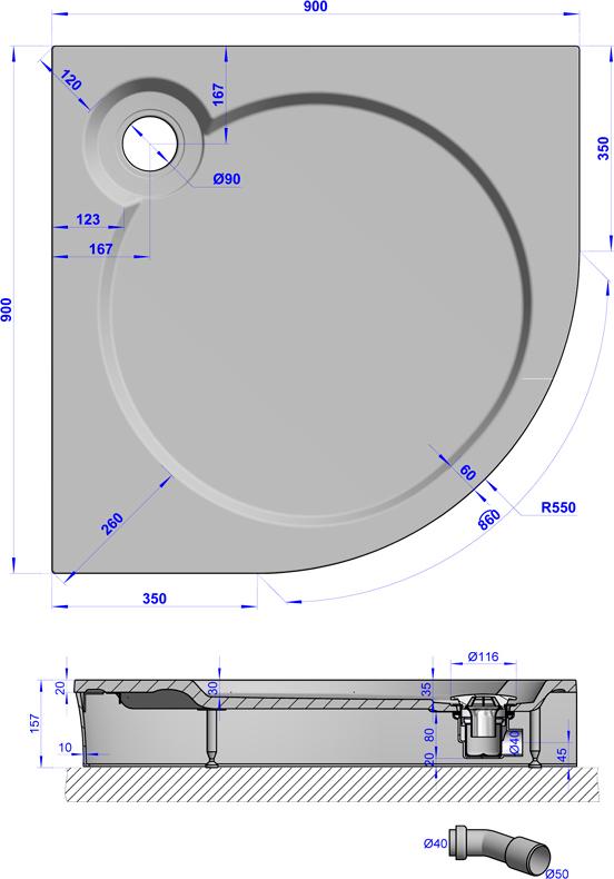 Поддон для душа GuteWetter Deluxe 90x90x16 R терракот