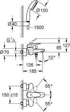 Смеситель Grohe Eurostyle 23729003 для ванны с душем