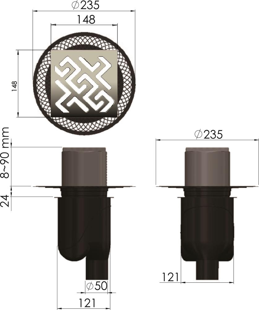 Душевой трап Berges Wasserhaus Platz Antik 092061 15 см