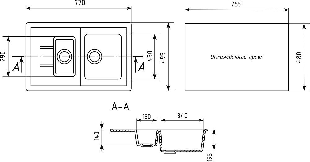 Кухонная мойка Mixline ML-GM22 чёрный