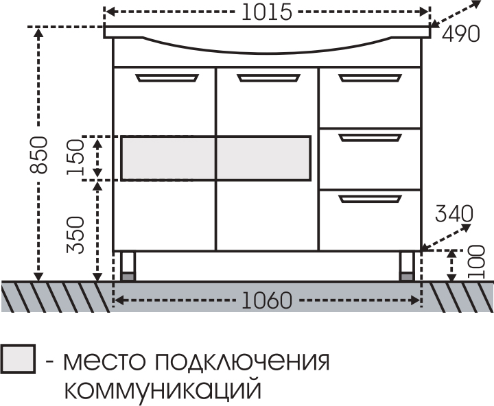 Тумба с раковиной СанТа Турин 105 3 ящика