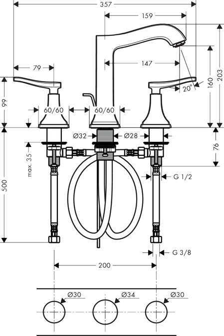 Смеситель Hansgrohe Metropol Classic 31331000 для раковины