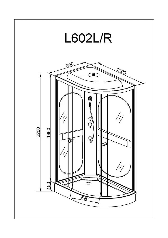 Душевая кабина Deto L L602LGM+EL