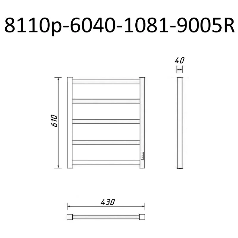 Полотенцесушитель электрический Маргроид Вид 81-10 Профильный 8110p-6040-1081-9005R черный