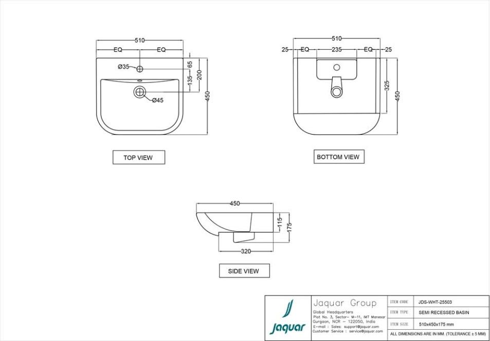 Раковина полувстраиваемая Jaquar JDS-WHT-25503