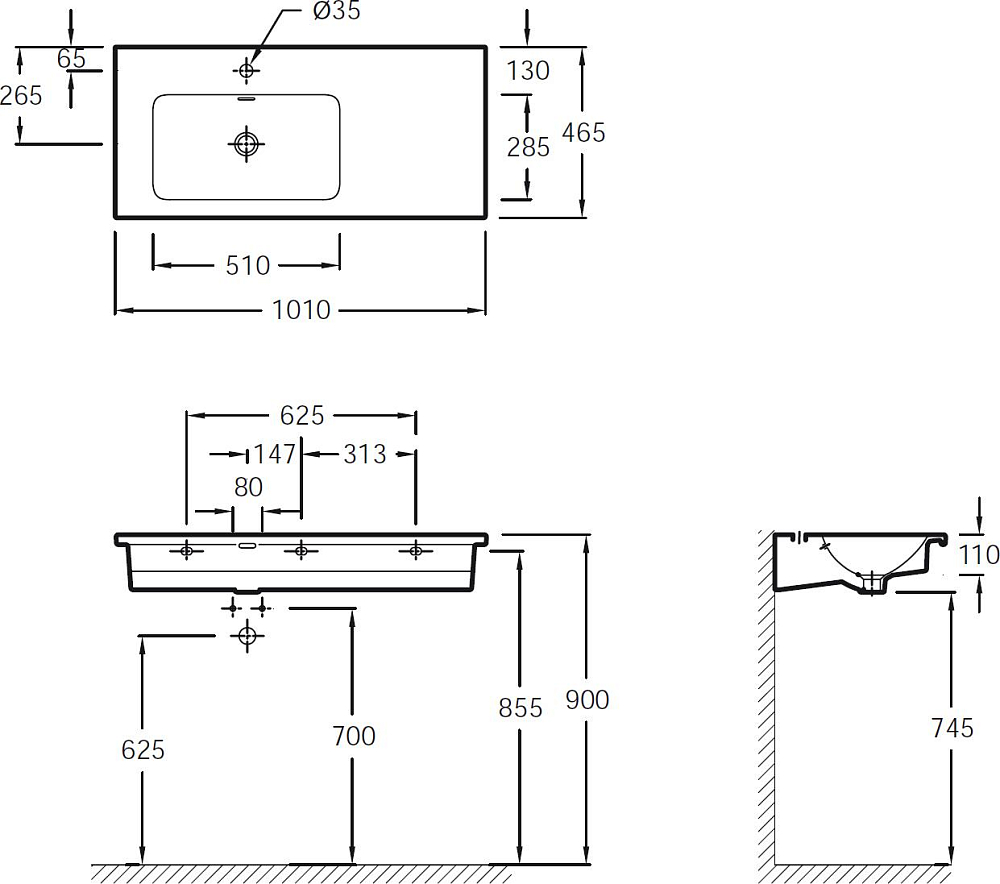 Раковина Jacob Delafon Vox EXAC112-00 R 100 см