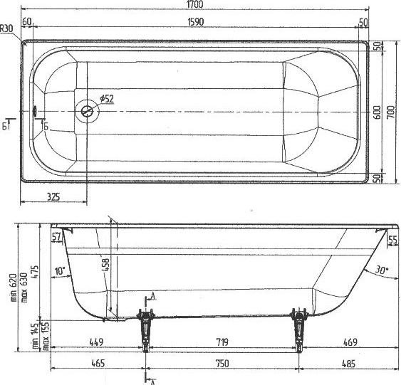 Чугунная ванна Wotte Start 170x70