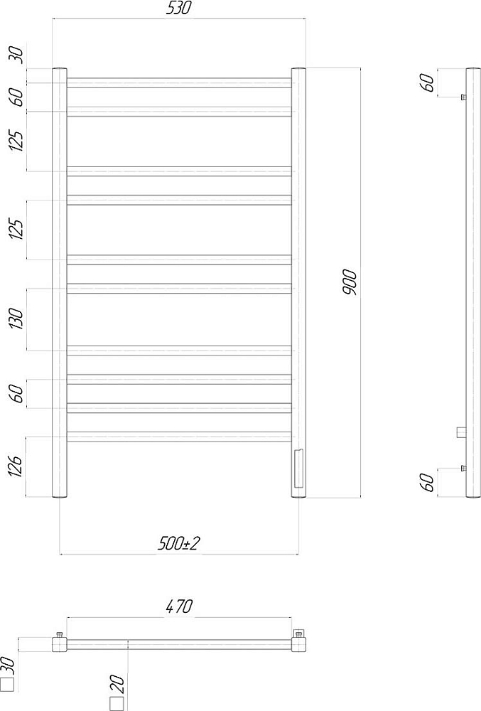 Полотенцесушитель электрический Lemark Unit LM45910Z 50x90 см, диммер справа, хром