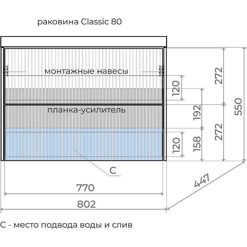 Тумба под раковину Style Line Стокгольм 80 ЛС-00002315, белый рифленый