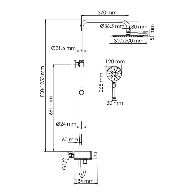 Душевая система WasserKRAFT серия A A113.069.127.CH Thermo хром