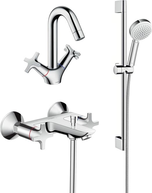 Комплект для ванной Смеситель Hansgrohe Logis Classic 71240000 HG для ванны с душем + Смеситель Hansgrohe Logis Classic 71270000 для раковины + Душев