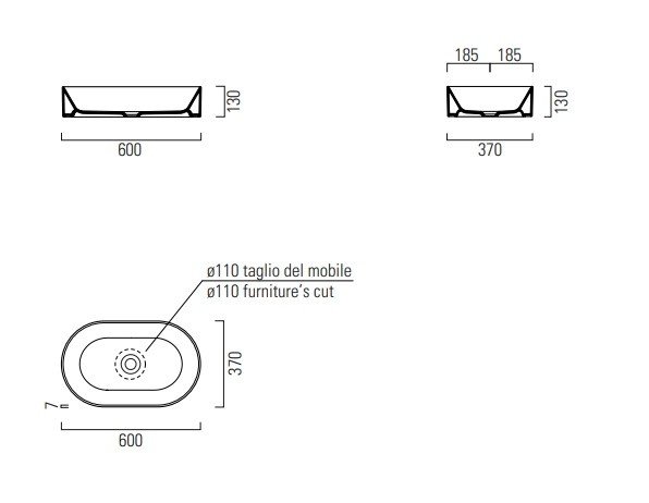 Раковина накладная GSI Kube X 60x37 945817 серый матовый