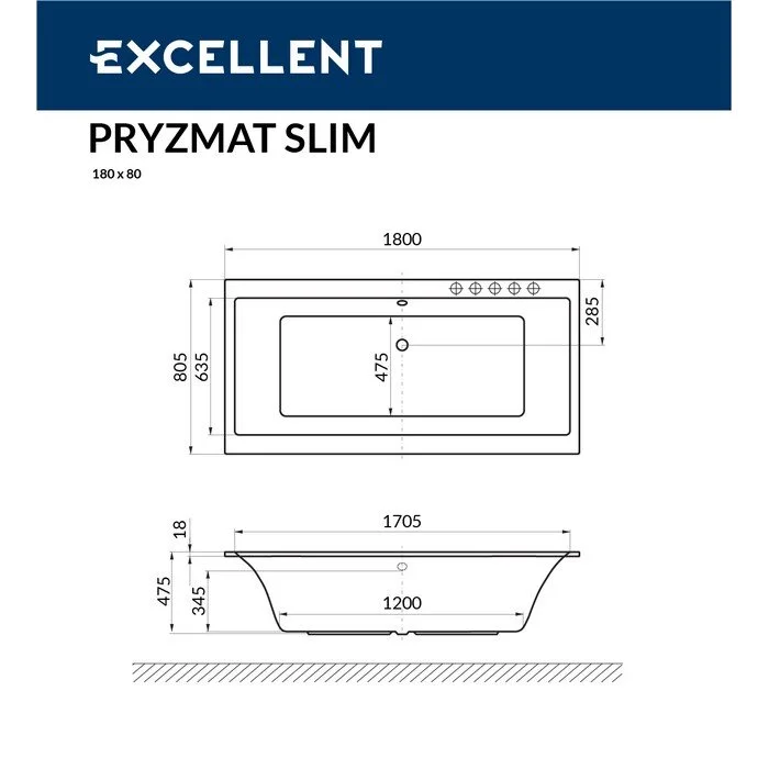 Акриловая ванна Excellent Pryzmat WAEX.PRY18S.LINE.CR хром, белый