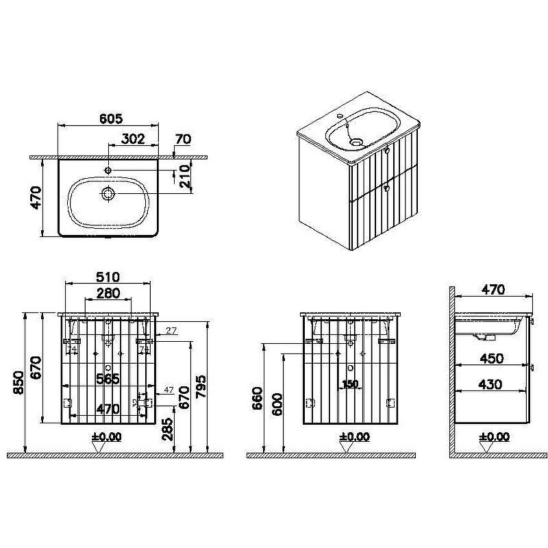 Тумба с раковиной Vitra Root Groove 60 69415 белый матовый