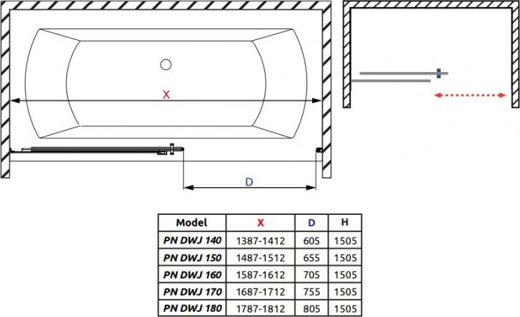 Шторка для ванной Radaway Idea PN DWJ 170 L 10003170-01-01L