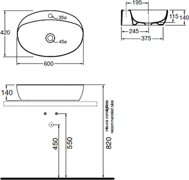 Раковина 60 см AZZURRA ELEGANCE CIRCLE ECI 60M