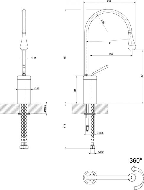 Смеситель для раковины Gessi Goccia 33805#299, черный