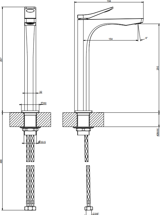 Смеситель для раковины Gessi Rilievo 59004#299, черный матовый