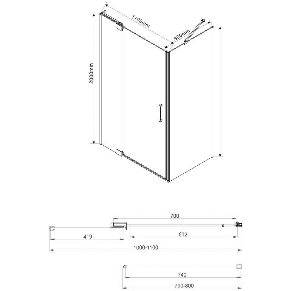 Душевой уголок Vincea Extra VSR-1E101180CGB 110x80, черный, стекло тонированное