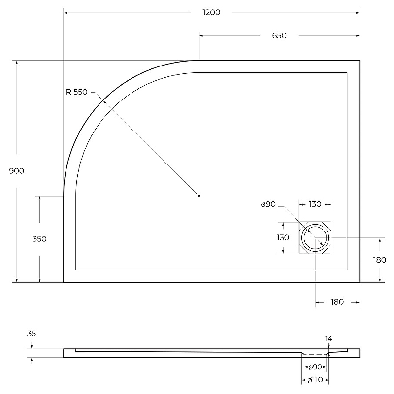 Душевой поддон из искусственного камня BelBagno TRAY-MR-UNO-RH-120/90-550-35-W-L-CR 120x90 левый, белый