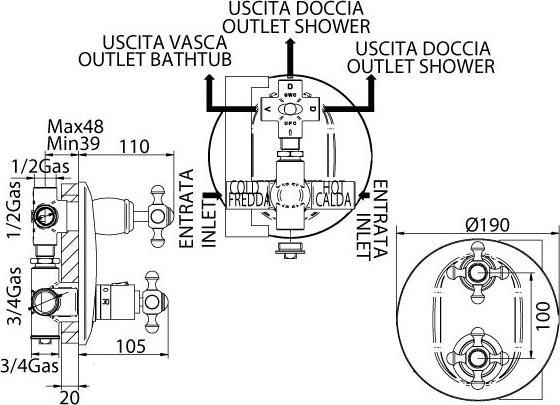 Термостат Bandini Antica 824.920/06 D Br с внутренней частью