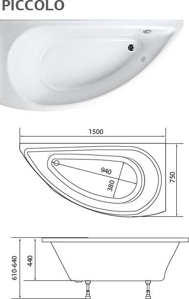 Акриловая ванна 1MarKa Piccolo 150x75 L 01пк1770л, без гидромассажа