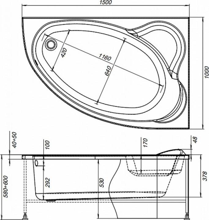 Акриловая ванна Aquanet Lyra 150x100 254758 правая, белый