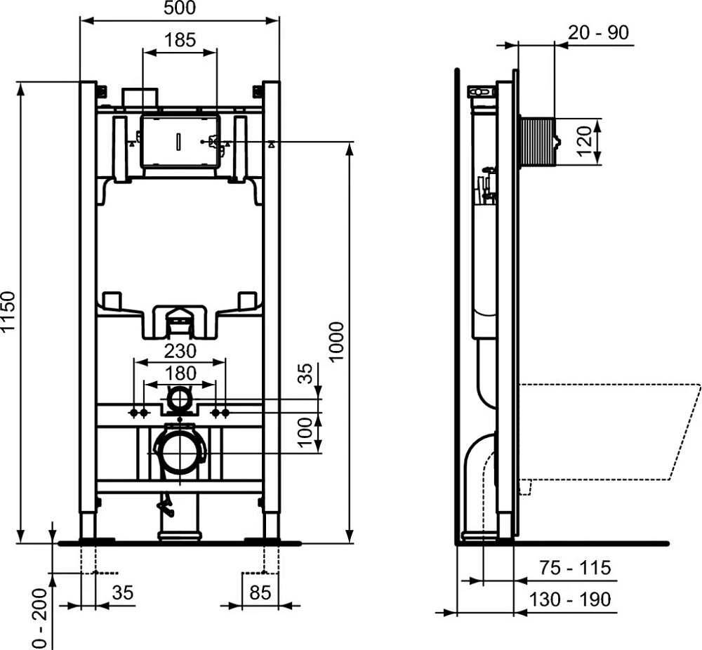 Инсталляция Ideal Standard ProSys Eco Frame 2.0 R0464AC с унитазом Stworki Merlingen R0464AC/MWH55 MWH55, крышка микролифт, клавиша белая матовая