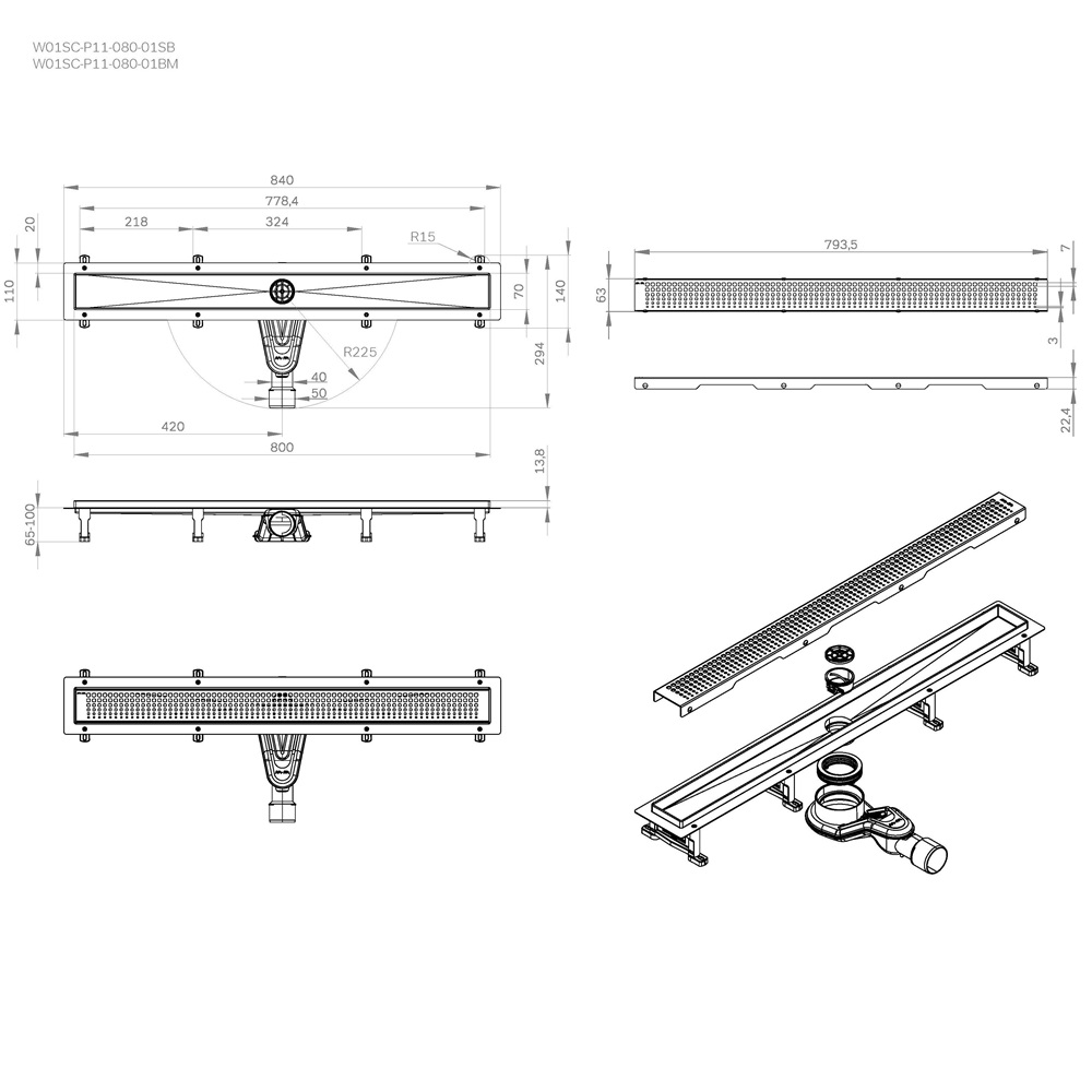 Душевой трап AM.PM MasterFlow 80 W01SC-P11-080-01BM черный