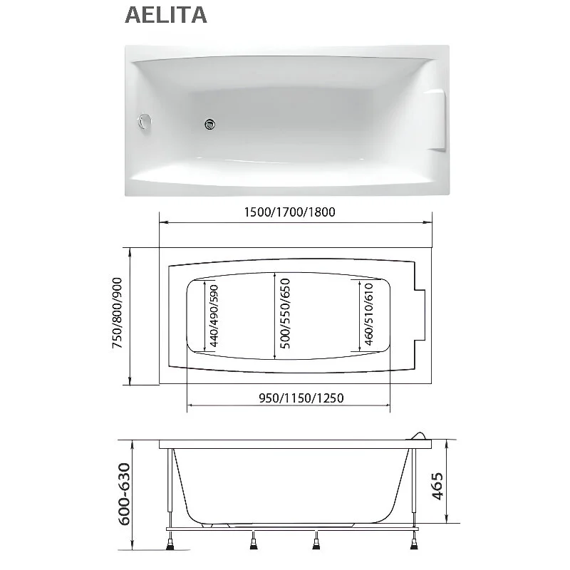 Акриловая ванна 1MarKa Aelita 180х80 01ае1880кс2+ белый