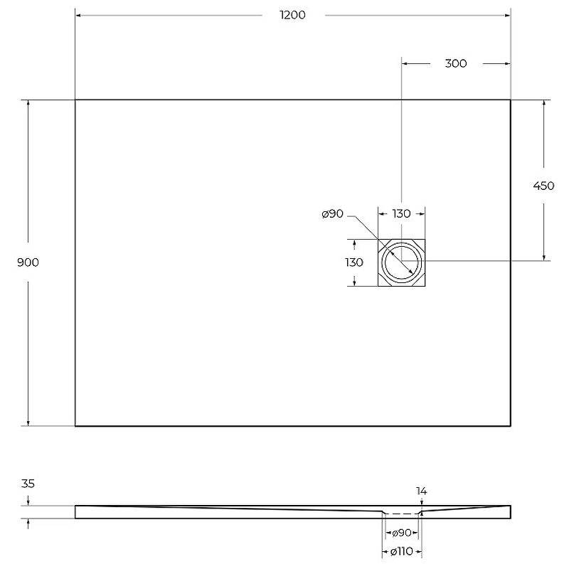 Душевой поддон из искусственного камня BelBagno TRAY-MR-UNO-AH-120/90-35-NERO 120x90, черный