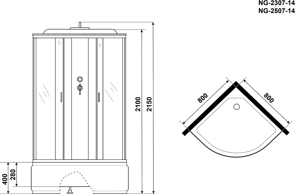 Душевая кабина Niagara Classic 25071434 NG-2507-14 80x80x215, стекло тонированное