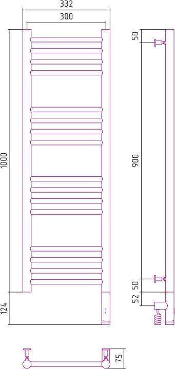 Полотенцесушитель электрический Сунержа Богема 3.0 1000x300 020-5805-1030 МЭМ правый, шампань